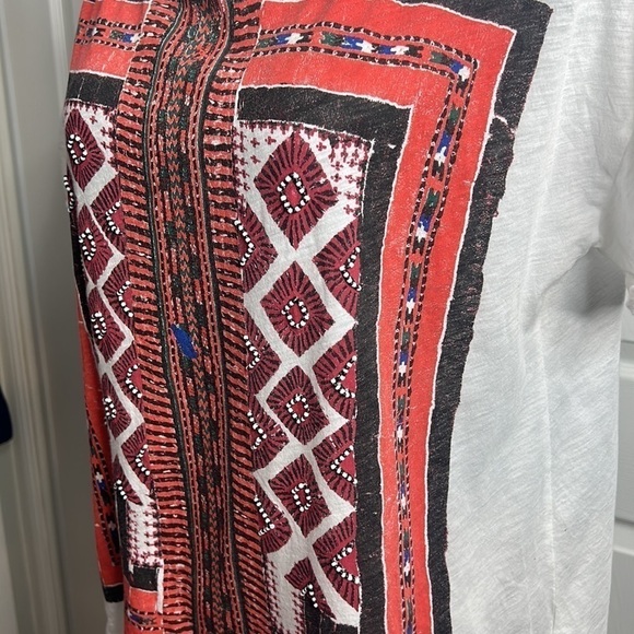 J Crew Aztec Red Blue White Beaded T Shirt M - Picture 2 of 6